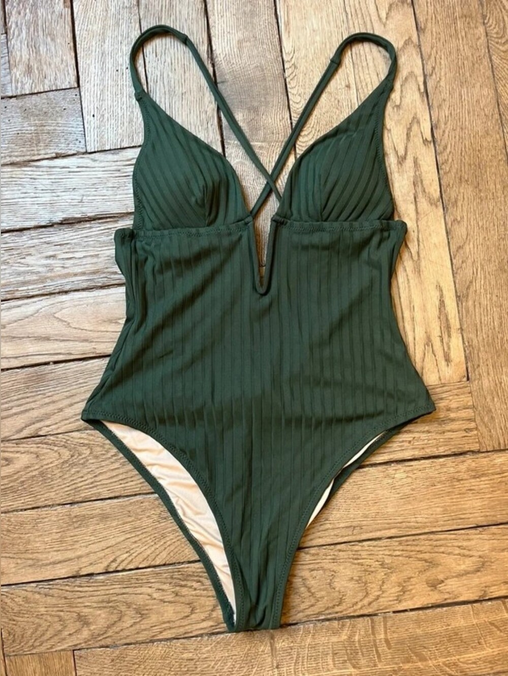 Shade & Shore Green Ribbed One-Piece Swimsuit